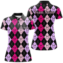 Load image into Gallery viewer, Pink And Purple Argyle Pattern Bowling Shirts For Women, Custom Bowling Uniforms IPHW7304