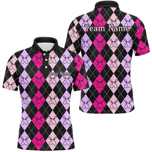 Pink And Purple Argyle Pattern Bowling Shirts For Men, Custom Bowling Uniforms IPHW7304