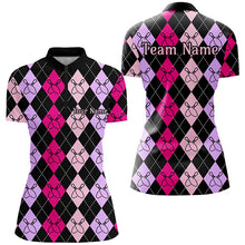 Load image into Gallery viewer, Pink And Purple Argyle Pattern Bowling Shirts For Women, Custom Bowling Uniforms IPHW7304