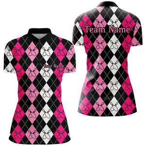 Pink Argyle Pattern Bowling Shirts For Women, Custom Bowling Uniforms IPHW7305