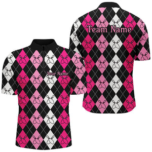 Pink Argyle Pattern Bowling Shirts For Men, Custom Bowling Uniforms IPHW7305