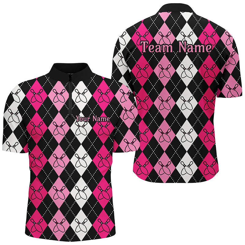 Pink Argyle Pattern Bowling Shirts For Men, Custom Bowling Uniforms IPHW7305