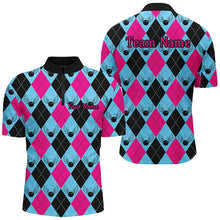 Load image into Gallery viewer, Blue And Pink Argyle Pattern Custom Bowling Shirts For Men, Personalized Bowling Team Shirt IPHW7306