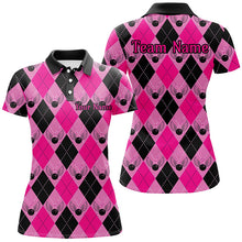 Load image into Gallery viewer, Pink Argyle Pattern Custom Bowling Shirts For Women, Personalized Bowling Team Shirt IPHW7307