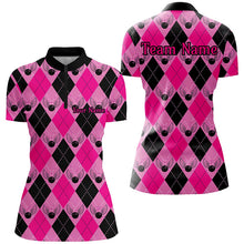 Load image into Gallery viewer, Pink Argyle Pattern Custom Bowling Shirts For Women, Personalized Bowling Team Shirt IPHW7307