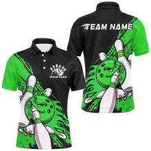 Load image into Gallery viewer, Black And Green Custom Funny Bowling Shirts For Men, Flame Bowling Team Shirt Bowlers Outfits IPHW7621