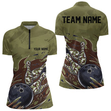 Load image into Gallery viewer, Custom Military Camo Bowling Quarter-Zip Shirts For Women, Patriotic Bowling Team Shirt IPHW8038