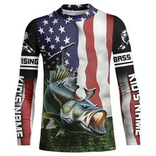 Load image into Gallery viewer, Personalized American Flag Bass Fishing Shirts, Patriotic Bass Tournament Fishing Shirts IPHW5699