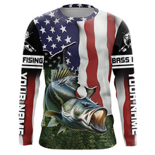 Load image into Gallery viewer, Personalized American Flag Bass Fishing Shirts, Patriotic Bass Tournament Fishing Shirts IPHW5699