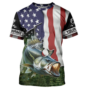 Personalized American Flag Bass Fishing Shirts, Patriotic Bass Tournament Fishing Shirts IPHW5699