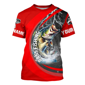 Personalized Bass Fishing Jerseys, Largemouth Bass Tournament Fishing Shirts | Red IPHW5703