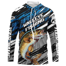 Load image into Gallery viewer, Walleye Fishing Camo Long Sleeve Fishing Shirts, Custom Walleye Tournament Fishing Jerseys | Blue IPHW5957