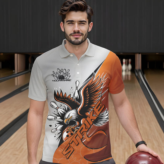 Custom Orange Eagle Bowling Team Men Polo Shirts, Eagle Bowling League Shirt Bowlers Outfit IPHW8754