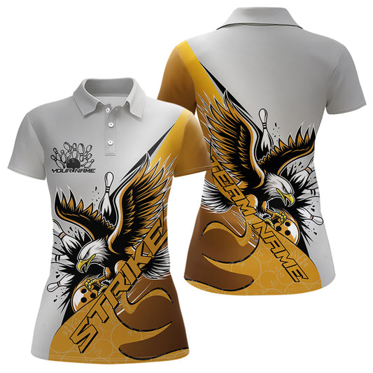 Custom Yellow Eagle Bowling Team Women Polo Shirts, Bowling League Shirt Bowlers Outfit IPHW8757