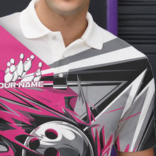 Load image into Gallery viewer, Custom Black And Pink Striking Bowling Polo Shirts For Men, Team Uniform Bowlers Outfits IPHW8764