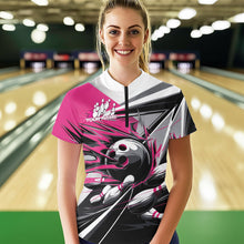 Load image into Gallery viewer, Custom Black And Pink Striking Bowling Womens Quarter-Zip Shirts, Team Bowlers Outfits IPHW8764