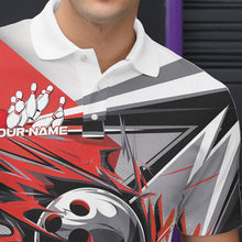 Load image into Gallery viewer, Custom Black And Red Striking Bowling Polo Shirts For Men, Team Uniform Bowlers Outfits IPHW8766