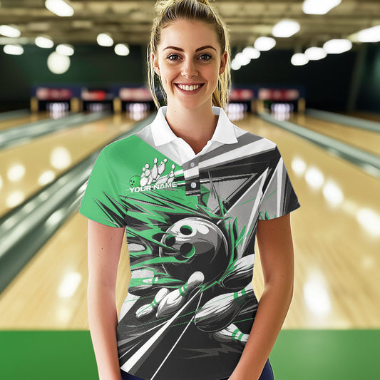 Custom Black And Green Striking Bowling Polo Shirts For Women, Team Uniform Bowlers Outfits IPHW8767