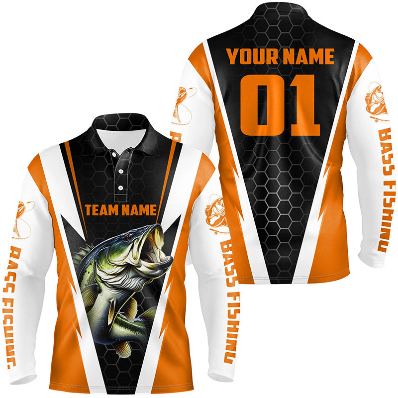 Personalized Bass Fishing Jerseys, Bass Fishing Team Long Sleeve Polo Shirts | Orange IPHW4382