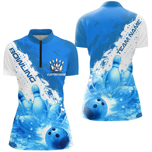 Blue Flame Strike Bowling Custom Team Shirts For Women, Bowler Outfit Bowling Team Jersey IPHW6255