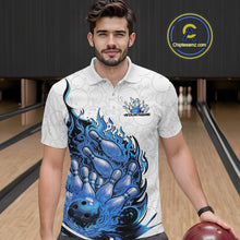 Load image into Gallery viewer, Cusom Blue Flame Bowling Men Polo Team Shirt, Fire Bowling Tournament Jersey IPHW11129