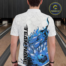 Load image into Gallery viewer, Cusom Blue Flame Bowling Men Polo Team Shirt, Fire Bowling Tournament Jersey IPHW11129