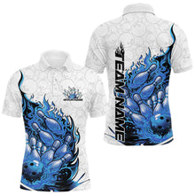 Load image into Gallery viewer, Cusom Blue Flame Bowling Men Polo Team Shirt, Fire Bowling Tournament Jersey IPHW11129