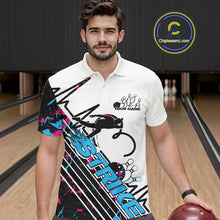 Load image into Gallery viewer, Custom Blue And Pink Camo Strike Bowling Polo Shirts For Men, Bowling Heartbeat Pulse Line IPHW9248