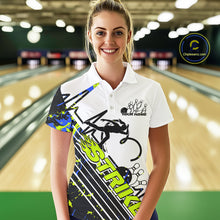 Load image into Gallery viewer, Custom Blue And Green Camo Strike Bowling Women Polo Shirt, Bowling Heartbeat Pulse Line IPHW9249