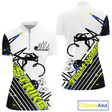 Load image into Gallery viewer, Custom Blue And Green Camo Strike Bowling Quarter-Zip Shirt For Women, Bowling Heartbeat IPHW9249