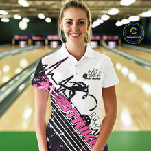 Load image into Gallery viewer, Custom Black And Pink Camo Strike Bowling Women Polo Shirt, Bowling Heartbeat Pulse Line IPHW9250