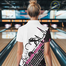 Load image into Gallery viewer, Custom Black And Pink Camo Strike Bowling Women Polo Shirt, Bowling Heartbeat Pulse Line IPHW9250