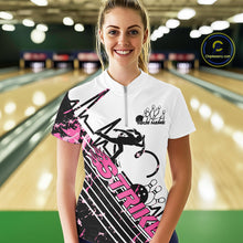 Load image into Gallery viewer, Custom Black And Pink Camo Strike Bowling Quarter-Zip Shirt For Women, Bowling Heartbeat IPHW9250