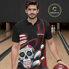 Load image into Gallery viewer, Custom Black And Red Sugar Skull Bowling Team Polo Shirts For Men, Bowling League Shirt IPHW9256