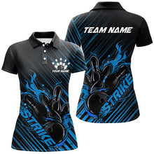 Load image into Gallery viewer, Custom Black And Blue Flame Ladies Bowling Shirts, Strike Bowling Team Shirt Outfit Bowling IPHW7320