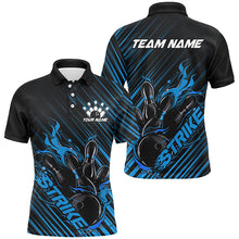 Load image into Gallery viewer, Custom Black And Blue Flame Bowling Shirts For Men, Strike Bowling Team Shirts Outfit Bowling IPHW7320