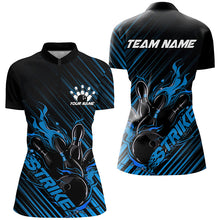 Load image into Gallery viewer, Custom Black And Blue Flame Ladies Bowling Shirts, Strike Bowling Team Shirt Outfit Bowling IPHW7320