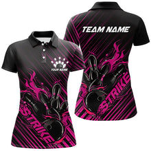 Load image into Gallery viewer, Custom Black And Pink Flame Ladies Bowling Shirts, Strike Bowling Team Shirt Outfit Bowling IPHW7321