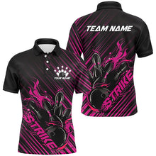 Load image into Gallery viewer, Custom Black And Pink Flame Bowling Shirts For Men, Strike Bowling Team Shirts Outfit Bowling IPHW7321