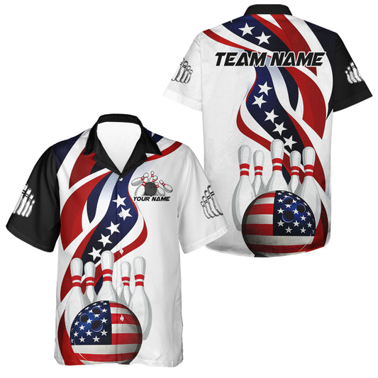 American Flag Custom Patriotic Bowling Button Up Shirts, Bowling League Uniform IPHW7636