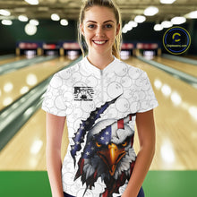 Load image into Gallery viewer, Custom Patriotic Eagle Women Bowling Team Shirt, US Flag Eagle Bowling League Shirt IPHW10190