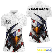Load image into Gallery viewer, Custom Patriotic Eagle Women Bowling Team Shirt, US Flag Eagle Bowling League Shirt IPHW10190