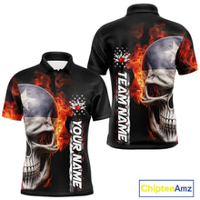 Load image into Gallery viewer, Custom Flame Skull American Texas Flag Men Bowling Team Shirt, Patriotic Bowling Jerseys IPHW10635