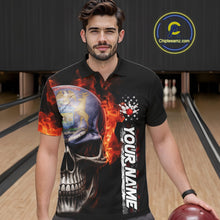 Load image into Gallery viewer, Custom Flame Skull American Michigan Flag Men Bowling Team Shirt, Patriotic Bowling Jersey IPHW10636