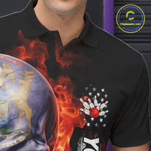 Load image into Gallery viewer, Custom Flame Skull American Michigan Flag Men Bowling Team Shirt, Patriotic Bowling Jersey IPHW10636