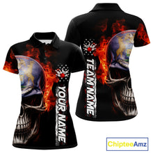 Load image into Gallery viewer, Custom Flame Skull American Michigan Flag Women Bowling Team Shirt, Patriotic Bowling Jersey IPHW10636