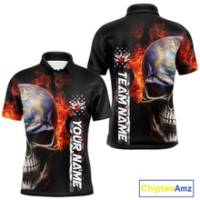 Load image into Gallery viewer, Custom Flame Skull American Michigan Flag Men Bowling Team Shirt, Patriotic Bowling Jersey IPHW10636