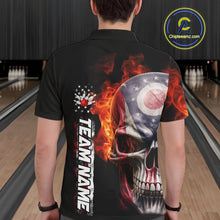 Load image into Gallery viewer, Custom Flame Skull American Ohio Flag Men Bowling Team Shirt, Patriotic Bowling Jersey IPHW10637