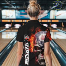 Load image into Gallery viewer, Custom Flame Skull American Ohio Flag Women Bowling Team Shirt, Patriotic Bowling Jersey IPHW10637