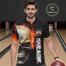 Load image into Gallery viewer, Custom Flame Skull American New Jersey Flag Men Bowling Shirt, Patriotic Bowling Shirt IPHW10639